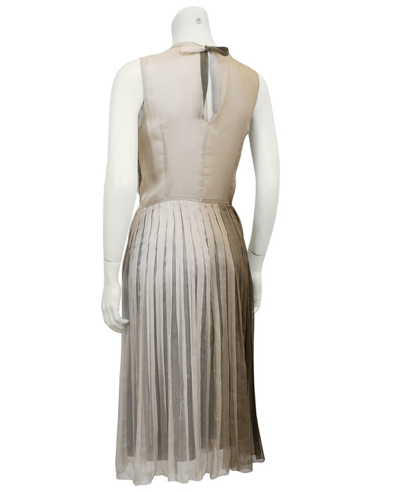 Taupe Pleated Chiffon Ombre Dress