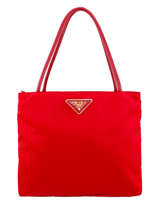 Red Nylon Medium Tote Bag