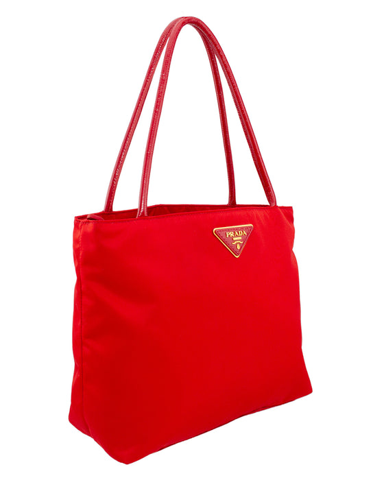 Red Nylon Medium Tote Bag