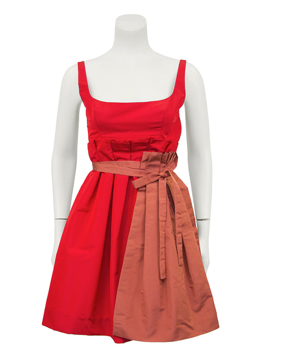 Red Taffeta Cocktail Dress With Apron