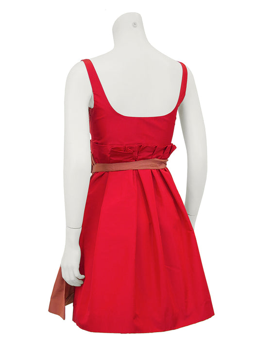 Red Taffeta Cocktail Dress With Apron