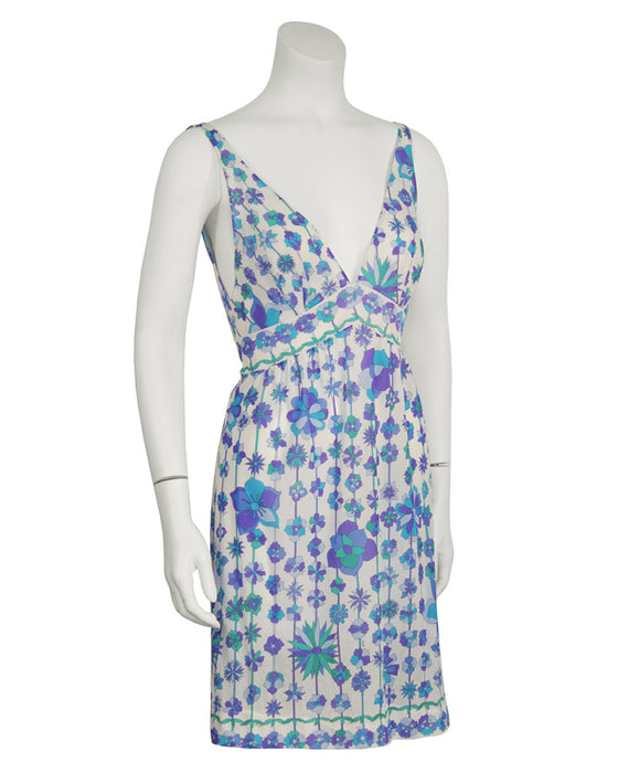 Blue and Purple Floral Print Nylon Slip Dresses (2)