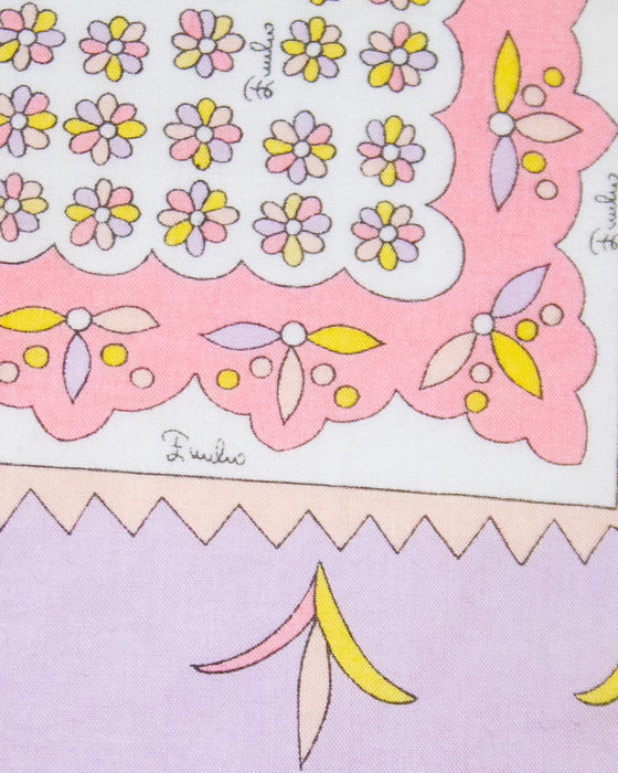 1970s Pastel Flower Print Cotton Scarf