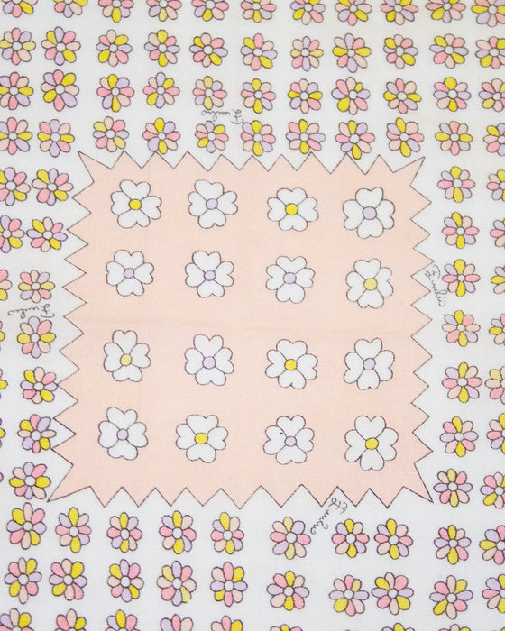1970s Pastel Flower Print Cotton Scarf