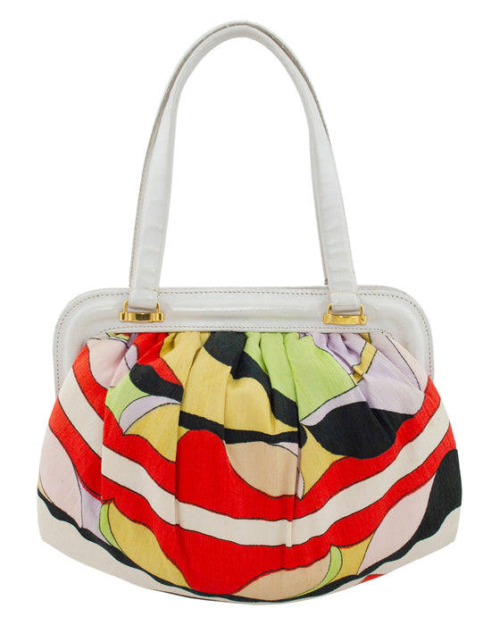 Multi Colour Frame Bag with White Leather Trim