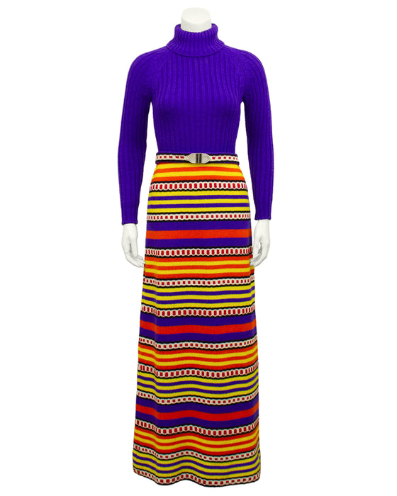 Purple & Multi Colour Knit Maxi Dress