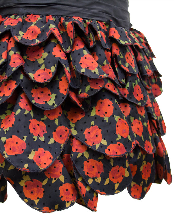Black and Red Strapless Cocktail Dress with Roses