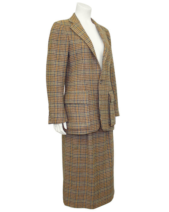 Brown Houndstooth Hacking Jacket and Skirt Set