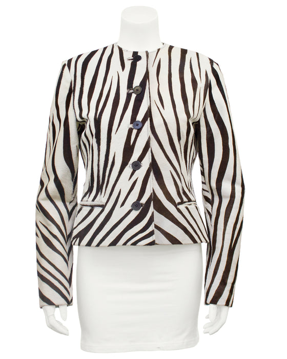 White and Brown Flat Cow Hide Zebra Jacket