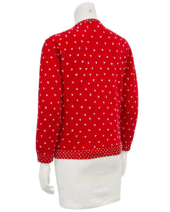 Red Knit Cardigan with French Knot Details