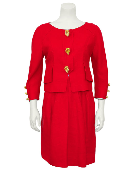 Red Linen Skirt Suit