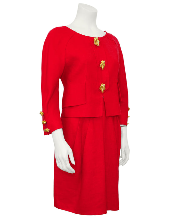 Red Linen Skirt Suit