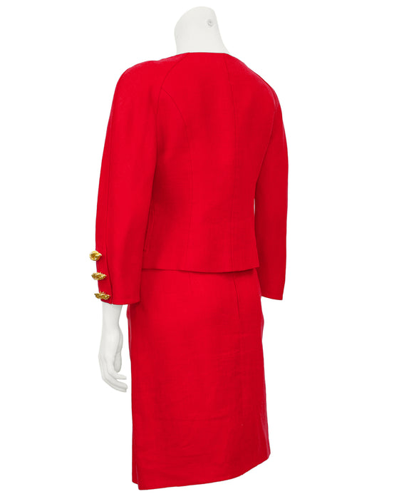 Red Linen Skirt Suit