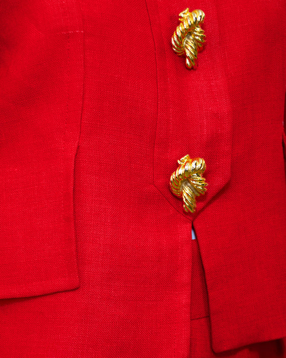 Red Linen Skirt Suit