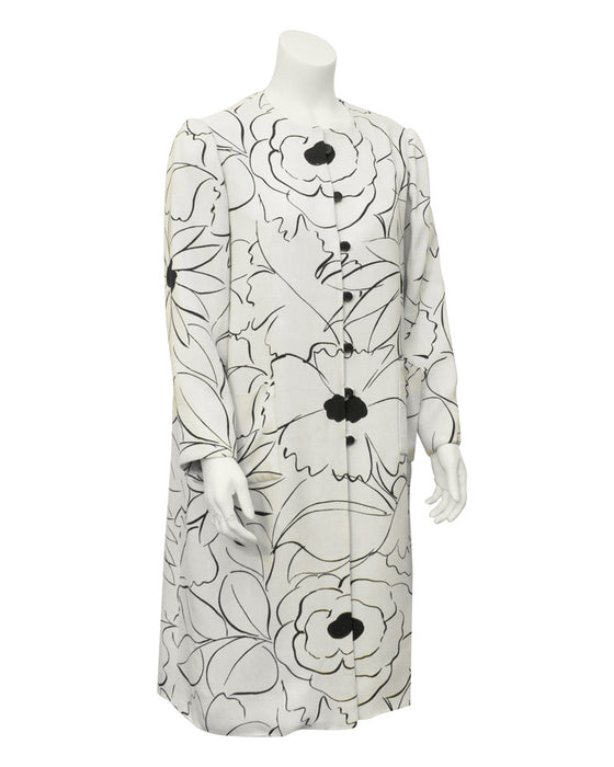 White & black floral print coat