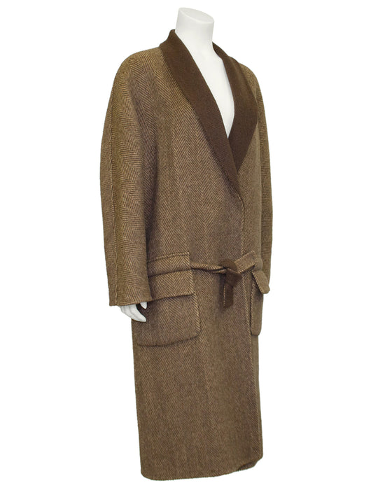 Brown Wool Herringbone Coat