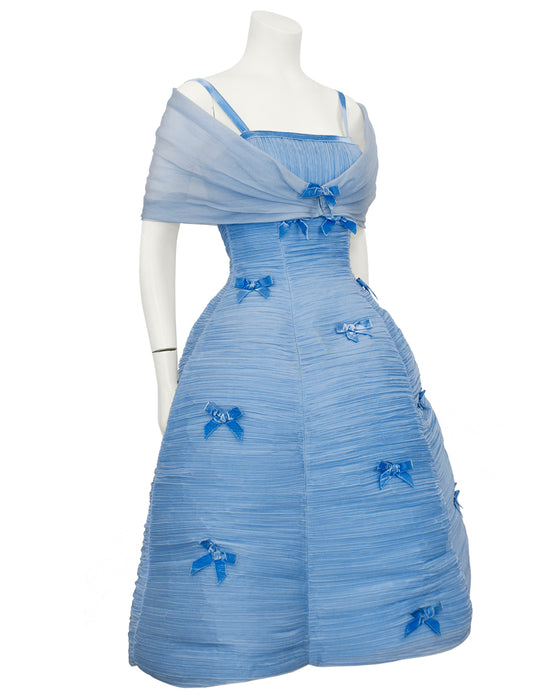 Yves saint laurent evening dress in pale blue tulle with stole sale