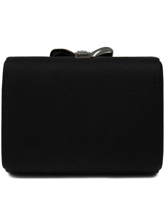 Black Satin Clutch with Metal Bow Detail