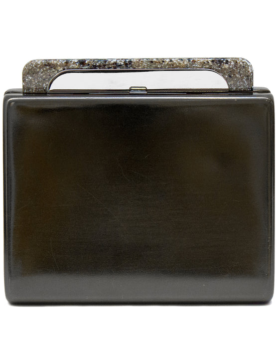 Pewter Minaudiere Clutch with Faux Granite Detailing