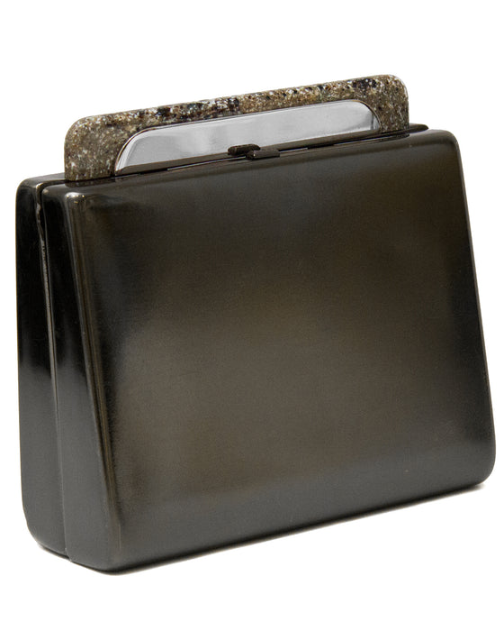 Pewter Minaudiere Clutch with Faux Granite Detailing