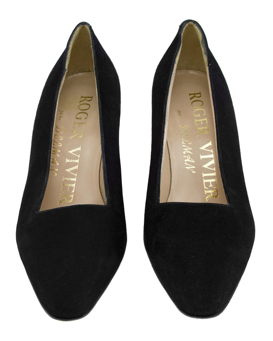 Black Evening Shoe With Gold Metal Apostrophe Heels