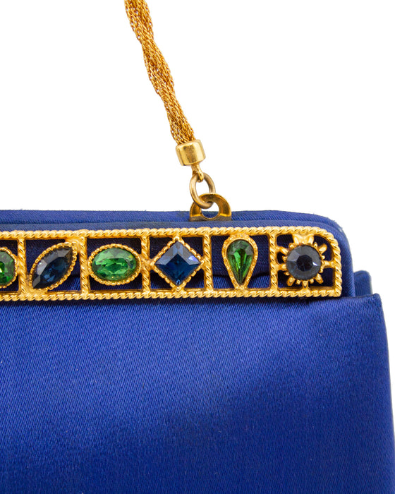 Blue Satin Evening bag with Jewels