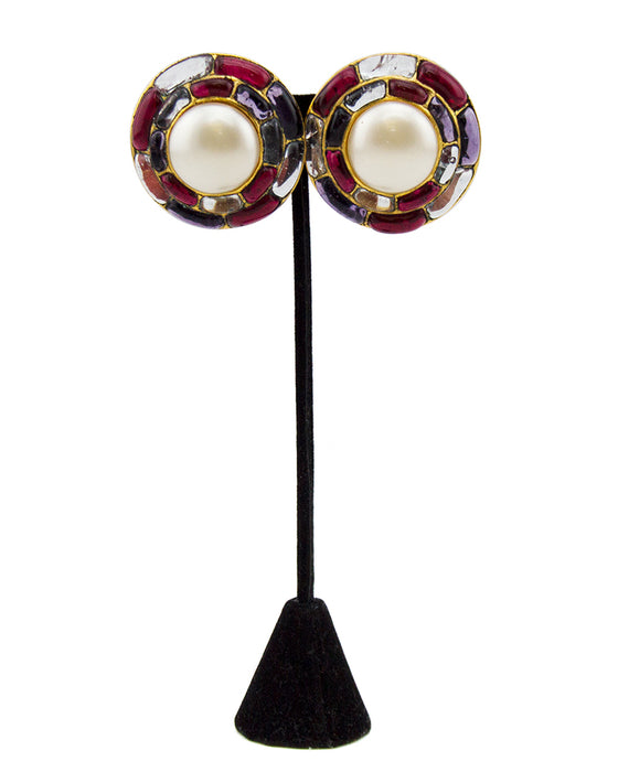 1994 Fall Poured Glass and Pearl Circle Earrings