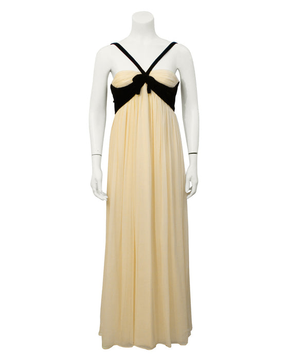 Cream and black velvet gown