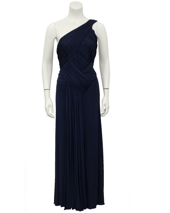 Navy Blue One Shoulder Gown