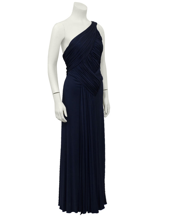 Navy Blue One Shoulder Gown