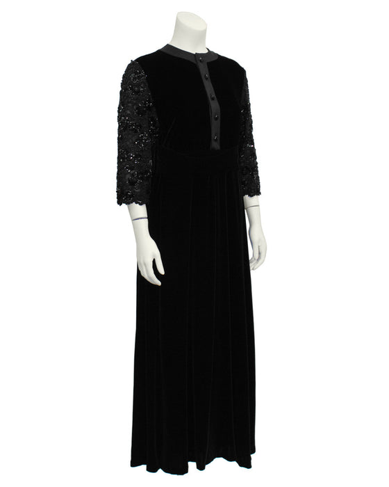 Black Velvet Dress with Beaded Sleeves