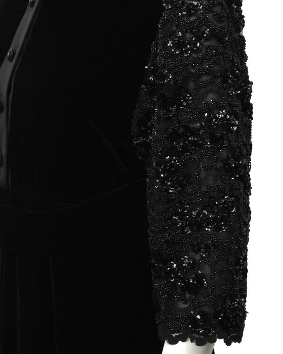 Black Velvet Dress with Beaded Sleeves