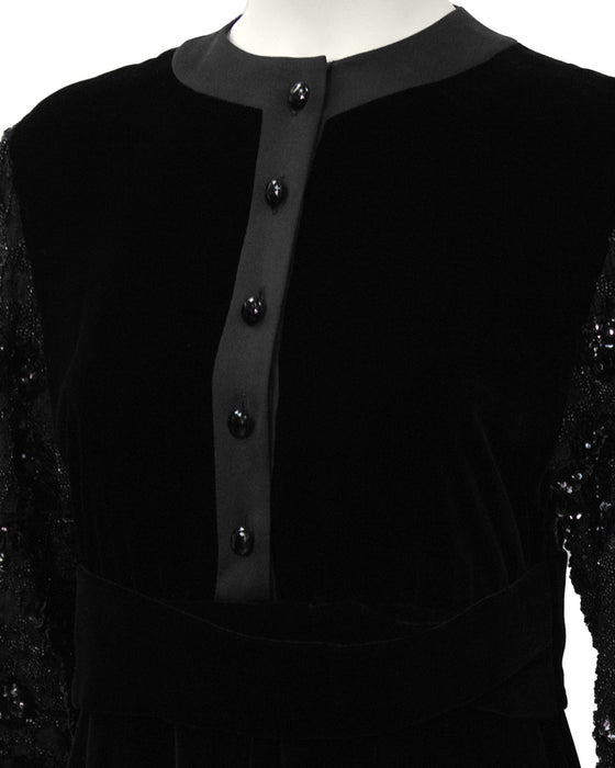 Black Velvet Dress with Beaded Sleeves