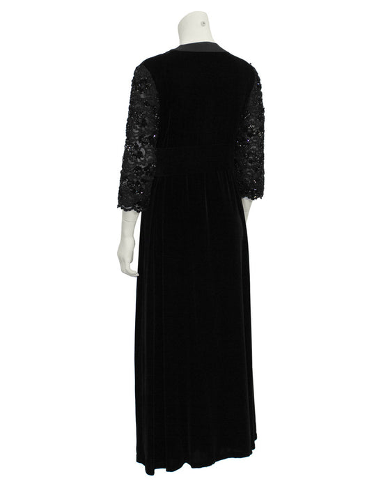 Black Velvet Dress with Beaded Sleeves