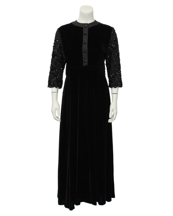 Black Velvet Dress with Beaded Sleeves