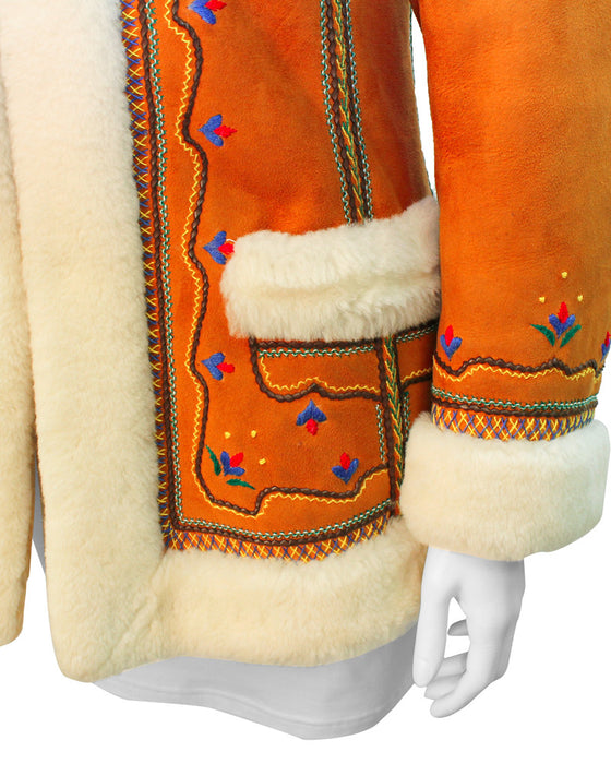 Tan Shearling Embroidered Coat