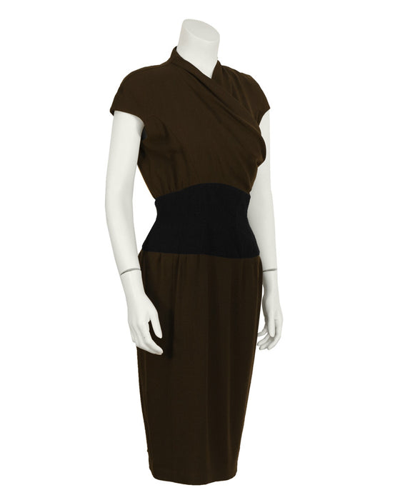 Brown Dress with Black Waistband