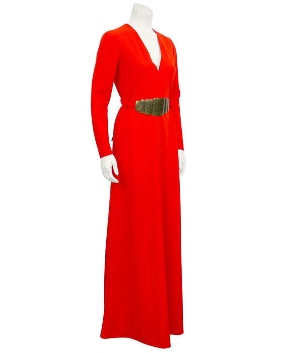 Red Evelyn Byrnes Flame Rayon Crepe Gown