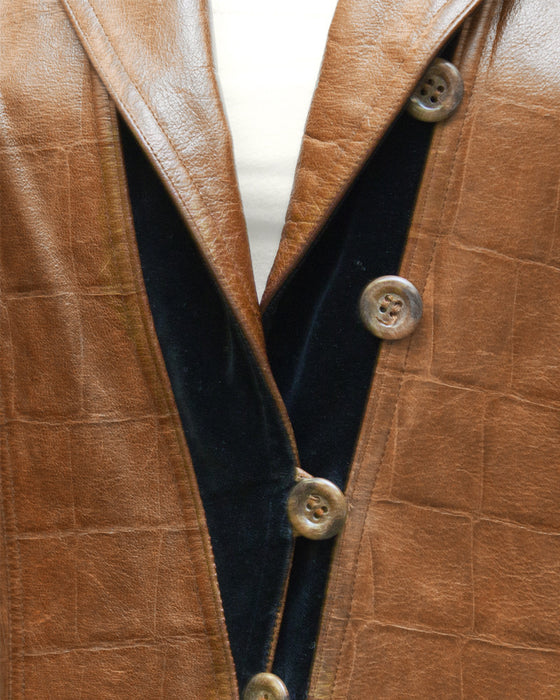 Brown Croc Embossed Brown Leather Jacket