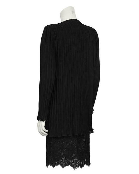Black Fortuny Pleated Jacket With Lace Skirt