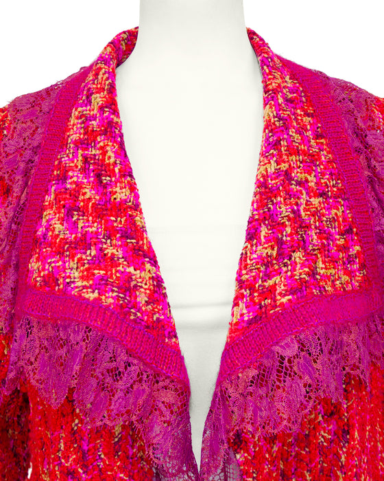 Pink and Purple Tweed and Lace Cardigan