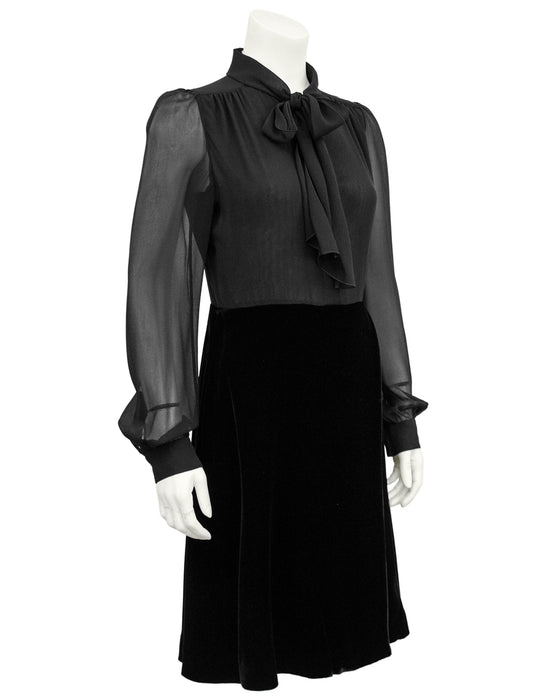 chiffon shirt dress black Chiffon calf-length shirt dress with satin details in Black for Women