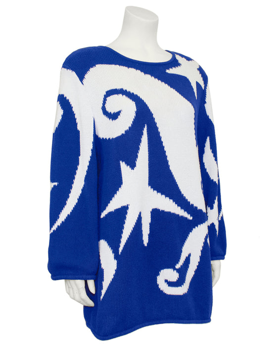 Blue and White Graphic Sweater