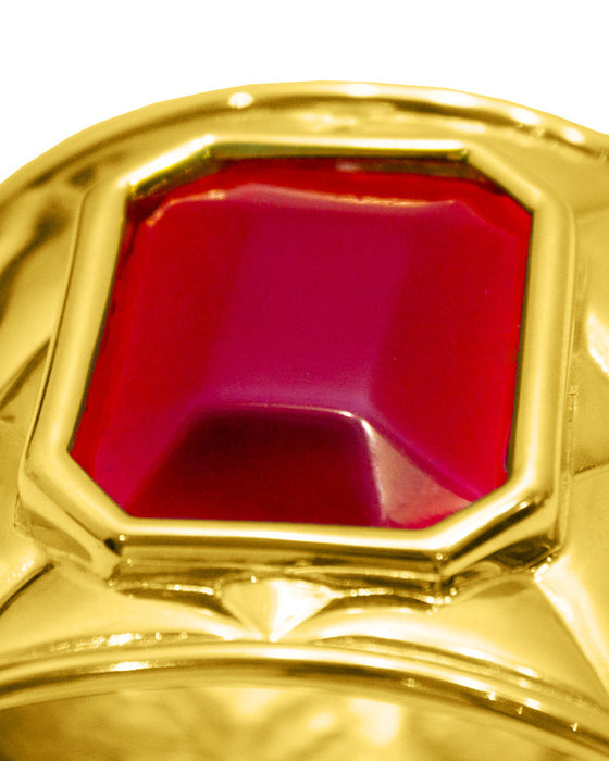 Gold quilted cuff with red poured glass stone