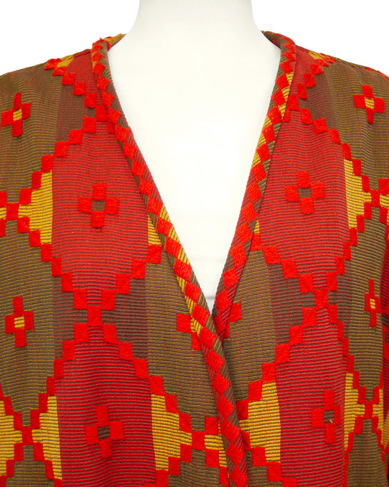 Red and Brown Embroidered Aztec Jacket