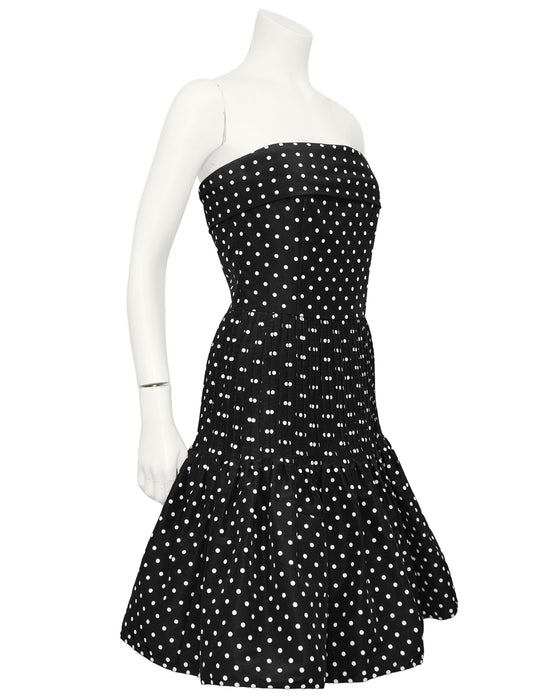 Black and White Strapless Polka Dot Cocktail Dress