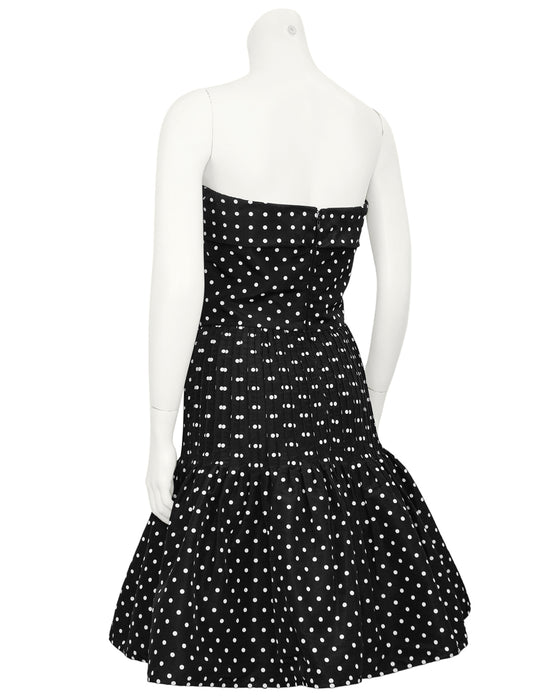 Black and White Strapless Polka Dot Cocktail Dress