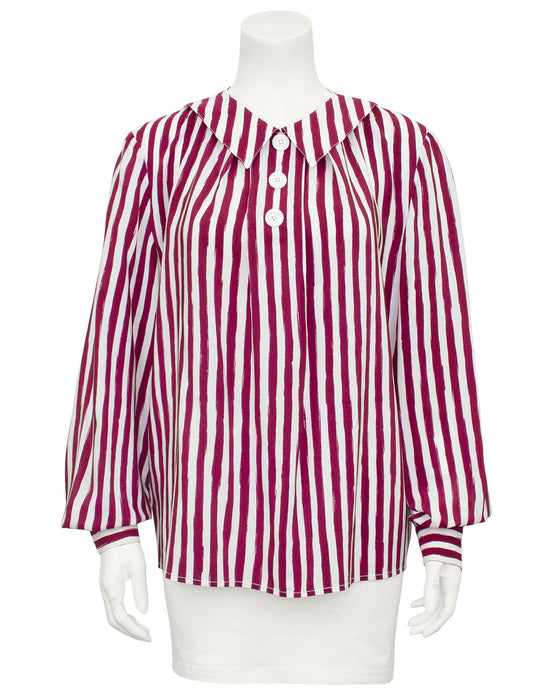 Burgundy and White Vertical Stripe Blouse