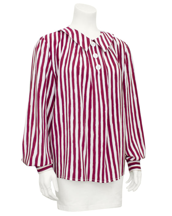 Burgundy and White Vertical Stripe Blouse