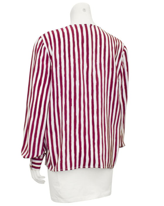 Burgundy and White Vertical Stripe Blouse